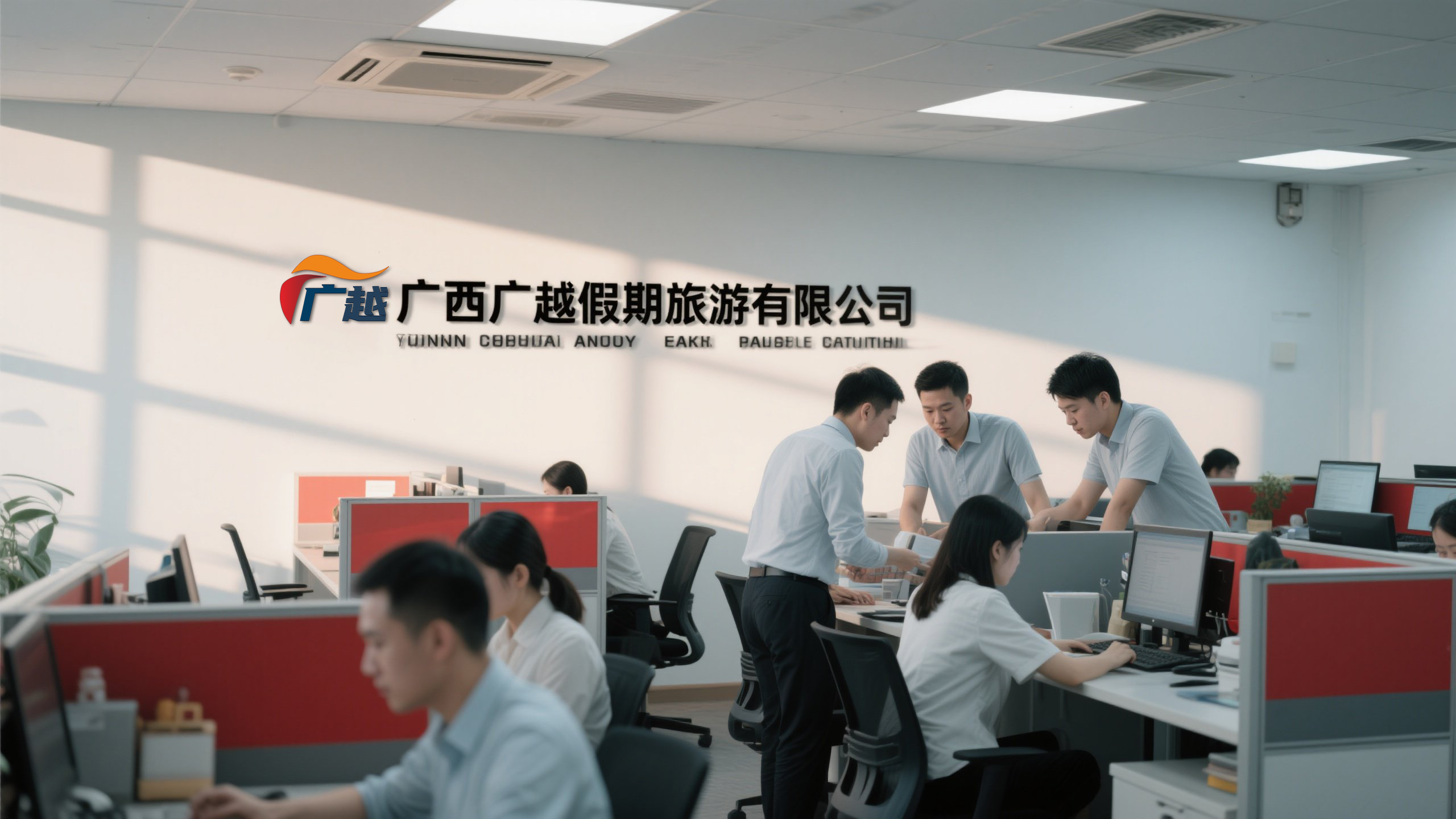 jimeng-2025-07-11-4584-生成一张“广西广越假期旅游有限公司”公司内部照片，营造和谐氛围.jpg